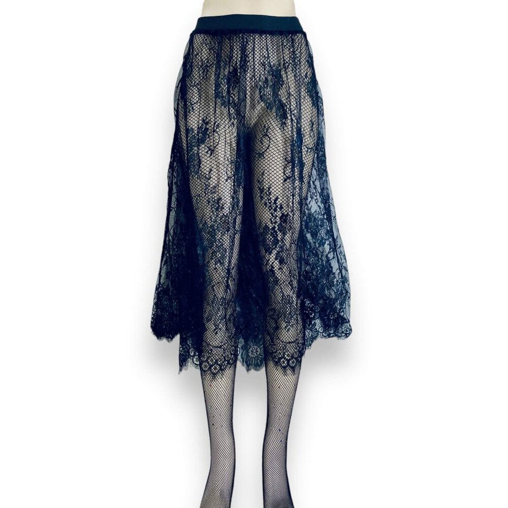 Black Floral Lace Sheer Midi Skirt - NEW - Picture 2 of 5